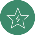 ícone de uma estrela com um símbolo de energia no centro